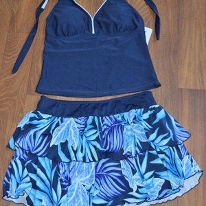 Blue Bathing Suit Top With Skirt Like Bottom